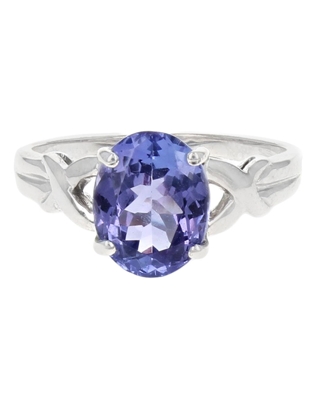 Tanzanite Solitaire Crossover Split Shank Ring in White Gold