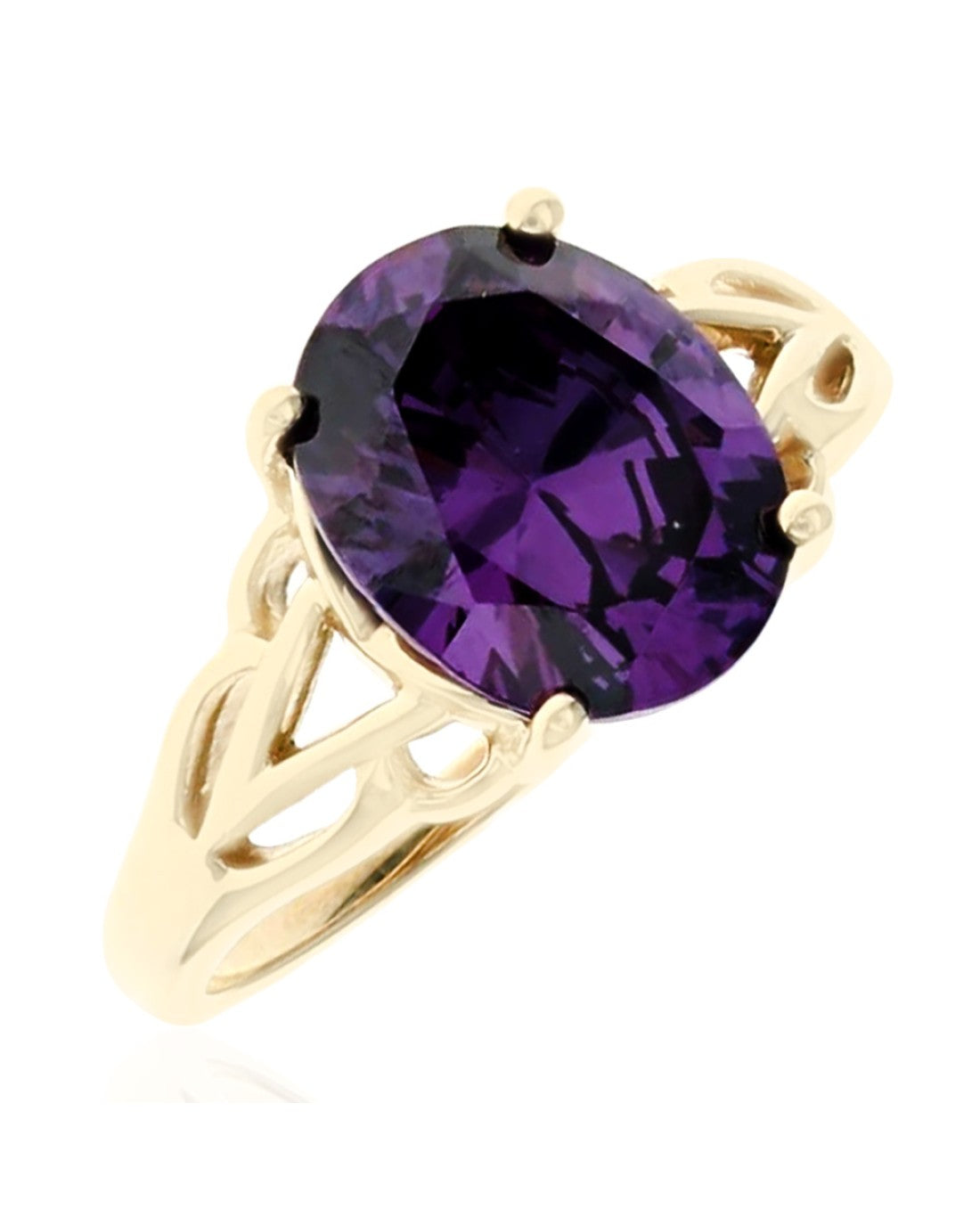 Amethyst Solitaire Split Shank Ring in Yellow Gold
