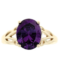Amethyst Solitaire Split Shank Ring in Yellow Gold