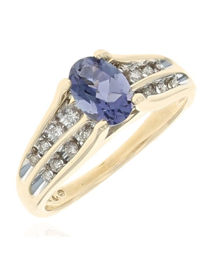 Iolite and Diamond Ring in Yellow Gold