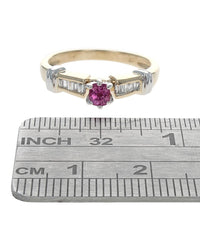 Pink Sapphire and Diamond Fluted Accent Ring in White and Yellow Gold