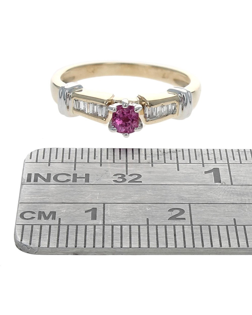 Pink Sapphire and Diamond Fluted Accent Ring in White and Yellow Gold