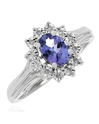 Tanzanite and Diamond Halo Ring in White Gold