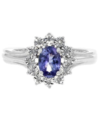 Tanzanite and Diamond Halo Ring in White Gold