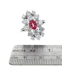 Padparadscha Pink Sapphire and Diamond Cluster Ring