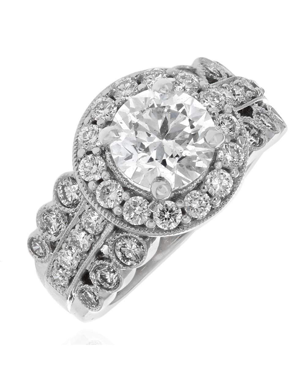 1.33ct Round Brilliant Diamond Halo 3 Row Shank Ring