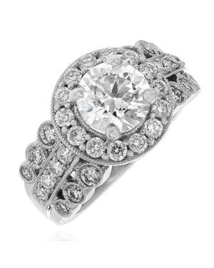 1.33ct Round Brilliant Diamond Halo 3 Row Shank Ring