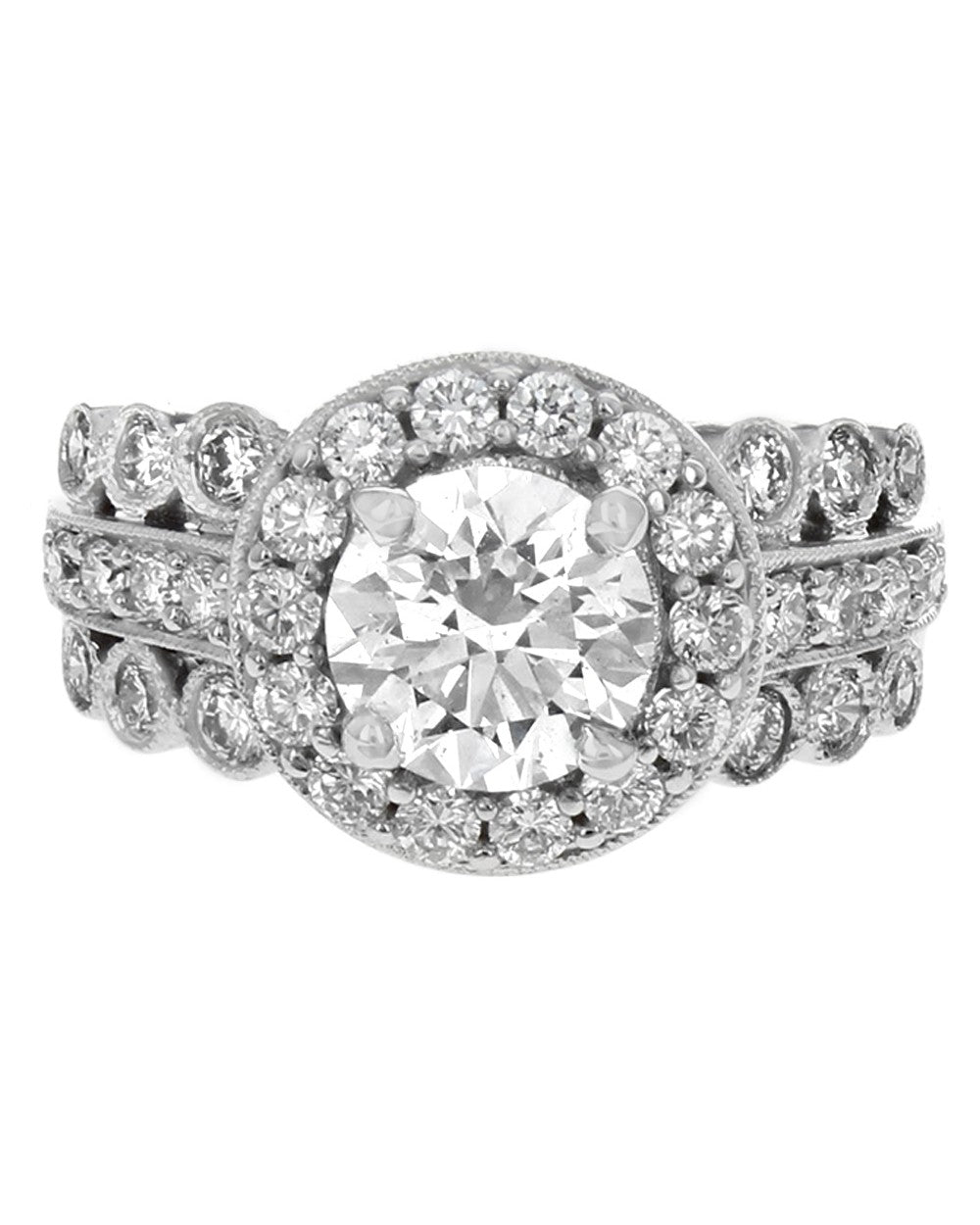 1.33ct Round Brilliant Diamond Halo 3 Row Shank Ring