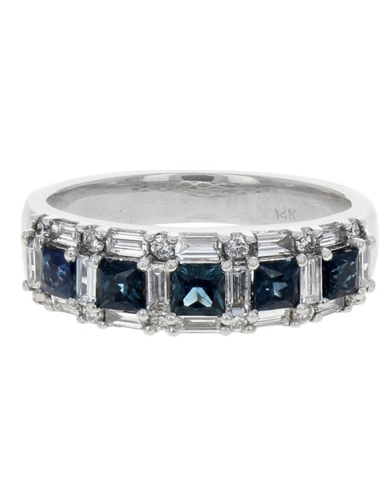 3 Row Alternating Sapphire and Diamond Tapered Band