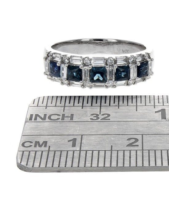 3 Row Alternating Sapphire and Diamond Tapered Band
