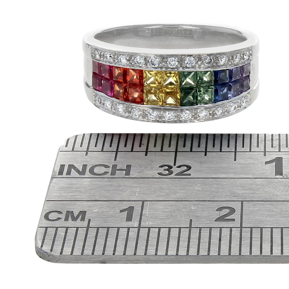 Ruby, Multi Colored Sapphire and Diamond Tapered Band