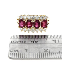 3 Row Burmese Ruby and Diamond Ring