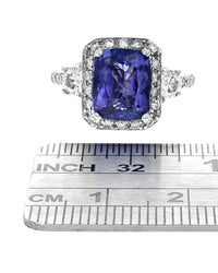 Tanzanite and Diamond Halo Ring in White Gold