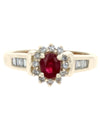 Ruby and Diamond Halo Ring in Yellow Gold