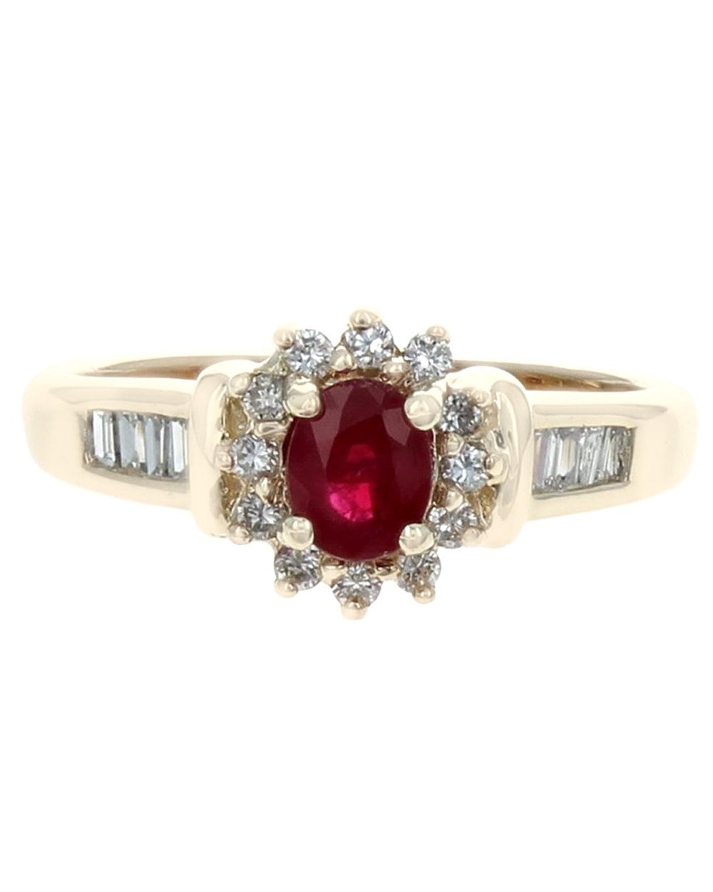 Ruby and Diamond Halo Ring in Yellow Gold