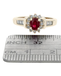 Ruby and Diamond Halo Ring in Yellow Gold