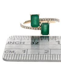 Emerald and Diamond Bypass Ring in Yellow Gold