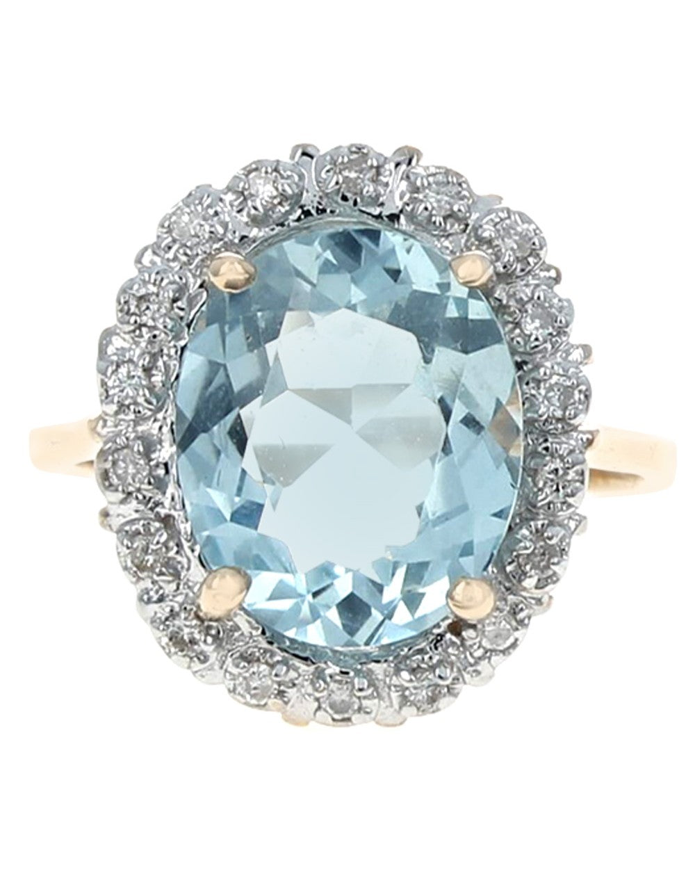Aquamarine and Diamond Halo Ring in 2 Toned Gold