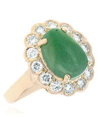 Jadeite and Diamond Halo Ring in Yellow Gold