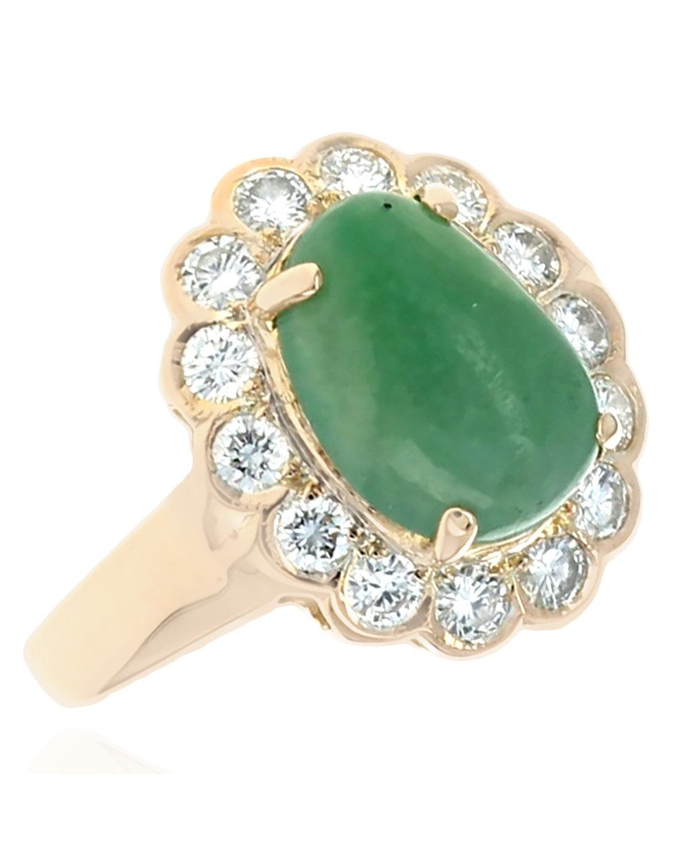 Jadeite and Diamond Halo Ring in Yellow Gold