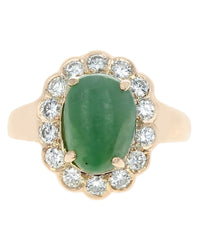 Jadeite and Diamond Halo Ring in Yellow Gold