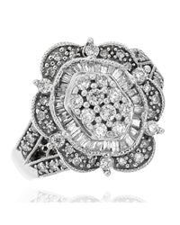 Mixed Cut Diamond Halo Cluster Ring