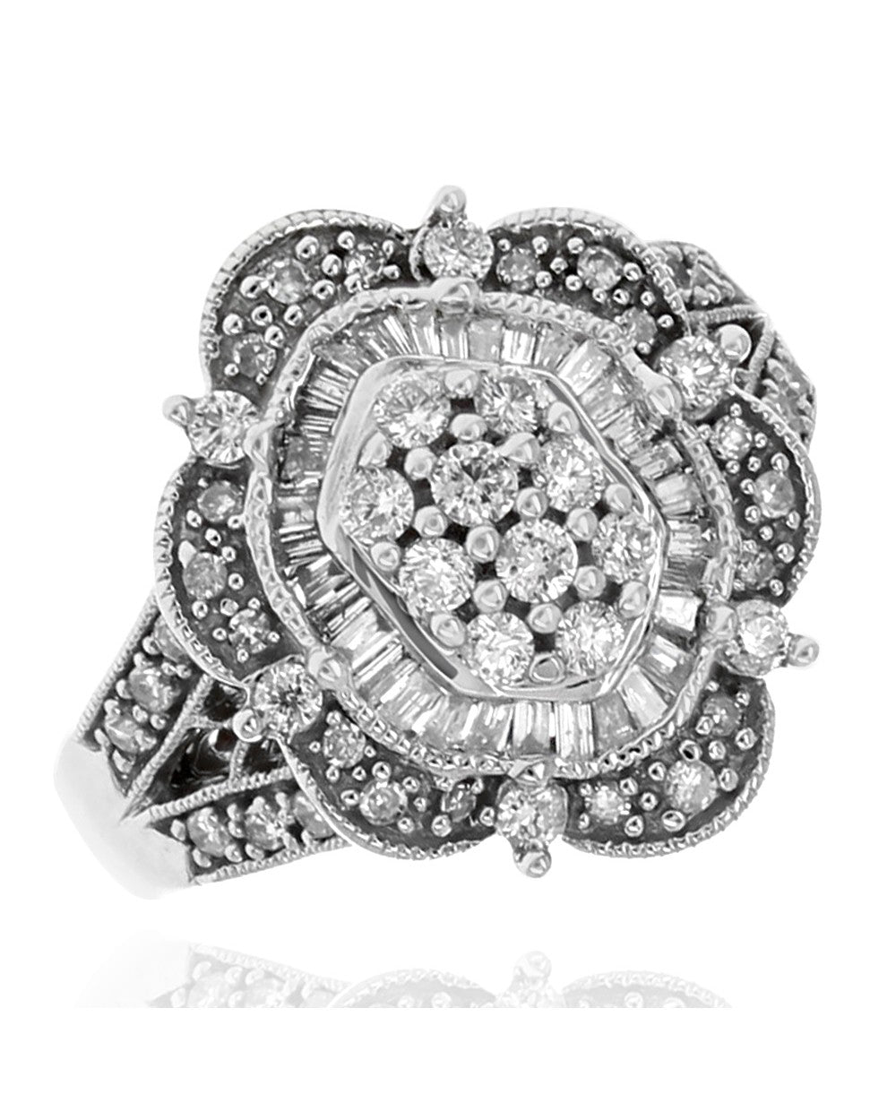 Mixed Cut Diamond Halo Cluster Ring