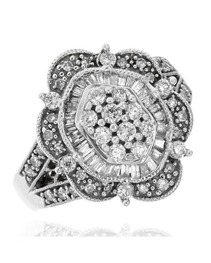 Mixed Cut Diamond Halo Cluster Ring