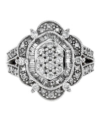 Mixed Cut Diamond Halo Cluster Ring