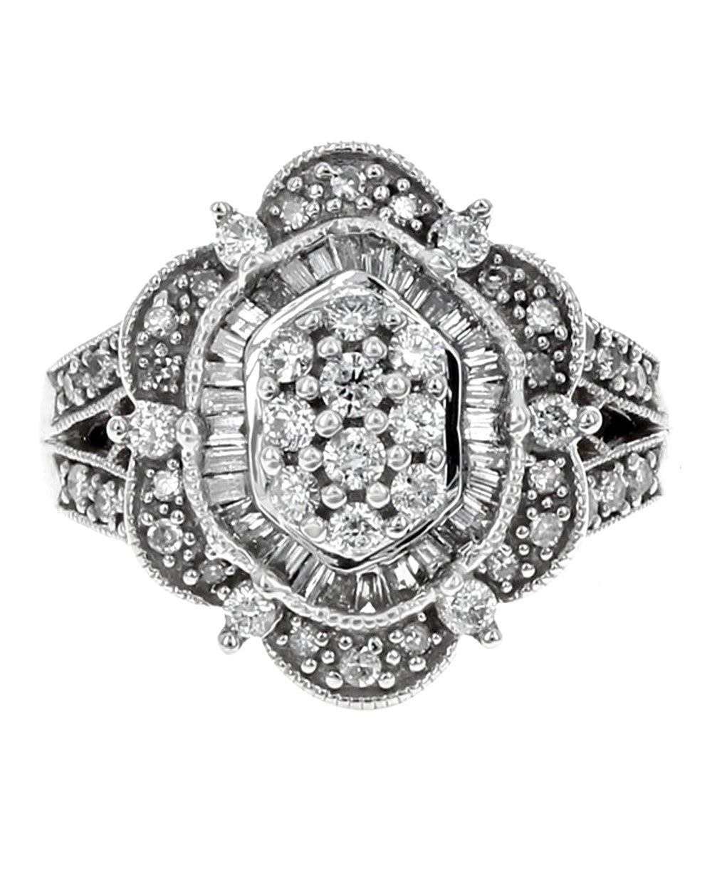 Mixed Cut Diamond Halo Cluster Ring
