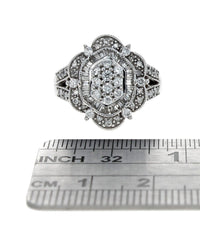 Mixed Cut Diamond Halo Cluster Ring
