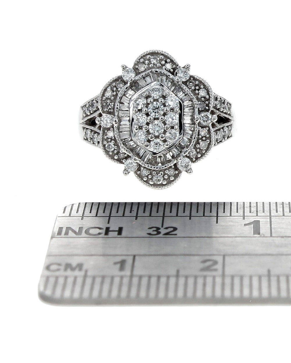 Mixed Cut Diamond Halo Cluster Ring