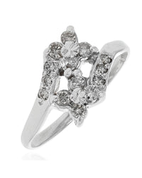 Diamond Flower Bypass Ring in White Gold