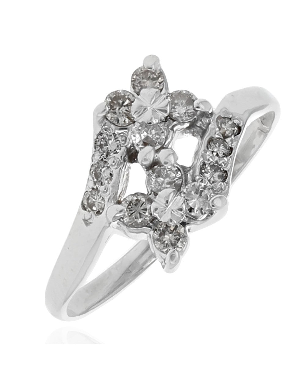 Diamond Flower Bypass Ring in White Gold