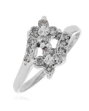 Diamond Flower Bypass Ring in White Gold