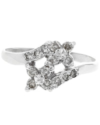 Diamond Flower Bypass Ring in White Gold