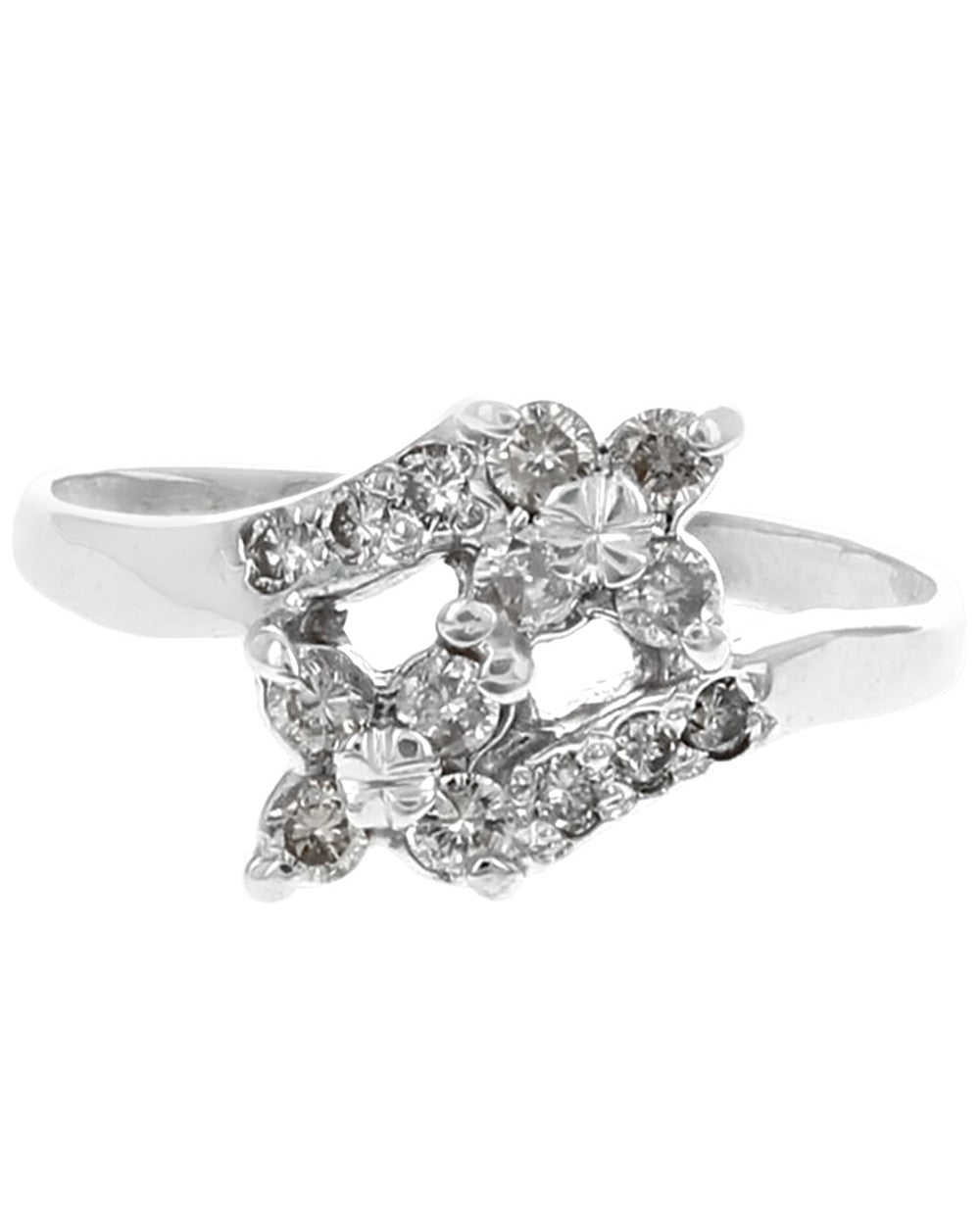 Diamond Flower Bypass Ring in White Gold