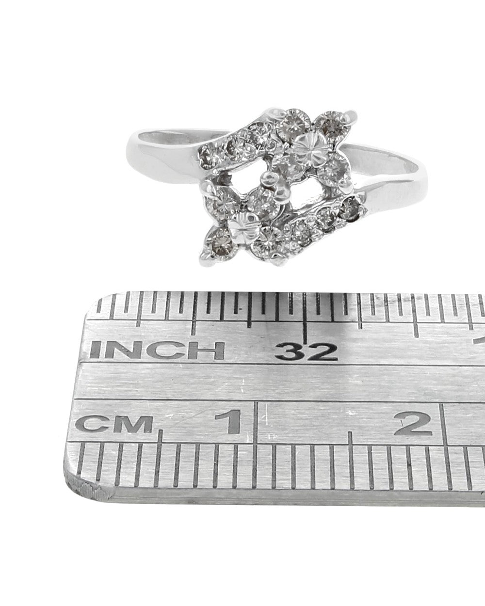 Diamond Flower Bypass Ring in White Gold
