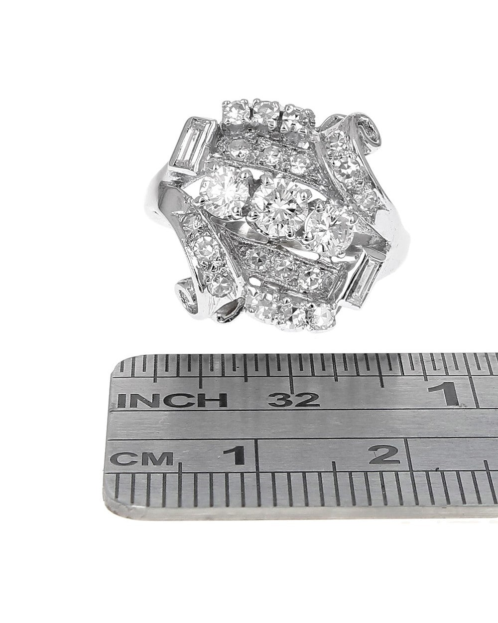 Diamond Furled Ribbon Bypass Ring in White Gold