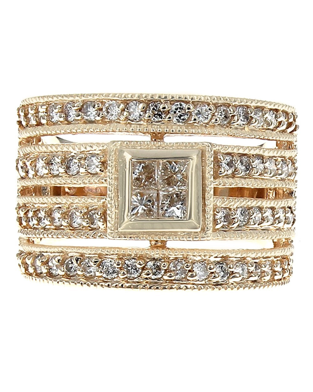 4 Row Round Diamond Band with Princess Diamond Station Center