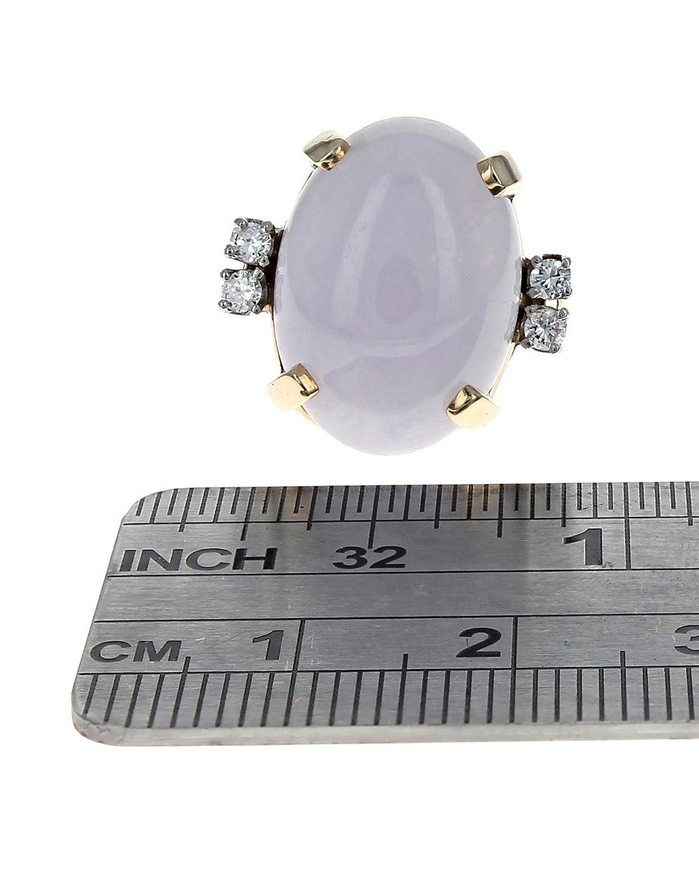 Lavender Jadeite and Diamond Accent Cabochon Ring