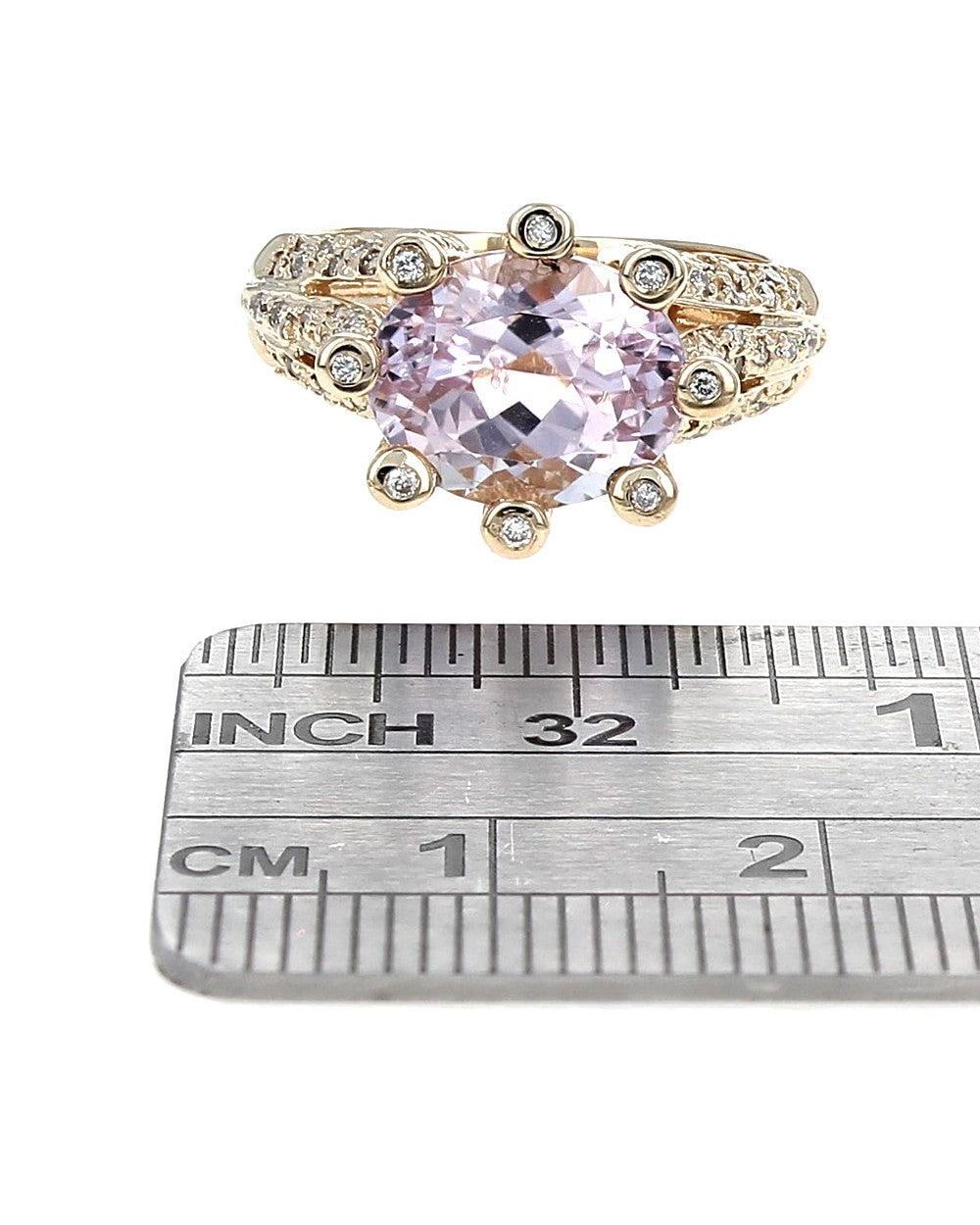 Kunzite and Diamond High Prong Ring