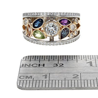 Mixed Gemstone and Diamond Edged Open Tapered Band