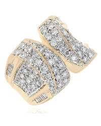Diamond Pave Puffed Ring with Baguette Diamond Accent