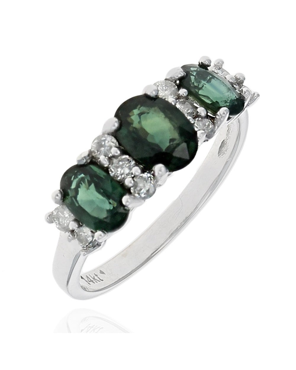 Alternating Green Sapphire and Diamond Ring in White Gold