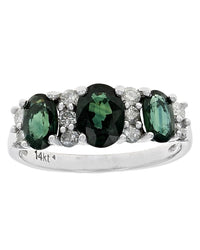 Alternating Green Sapphire and Diamond Ring in White Gold