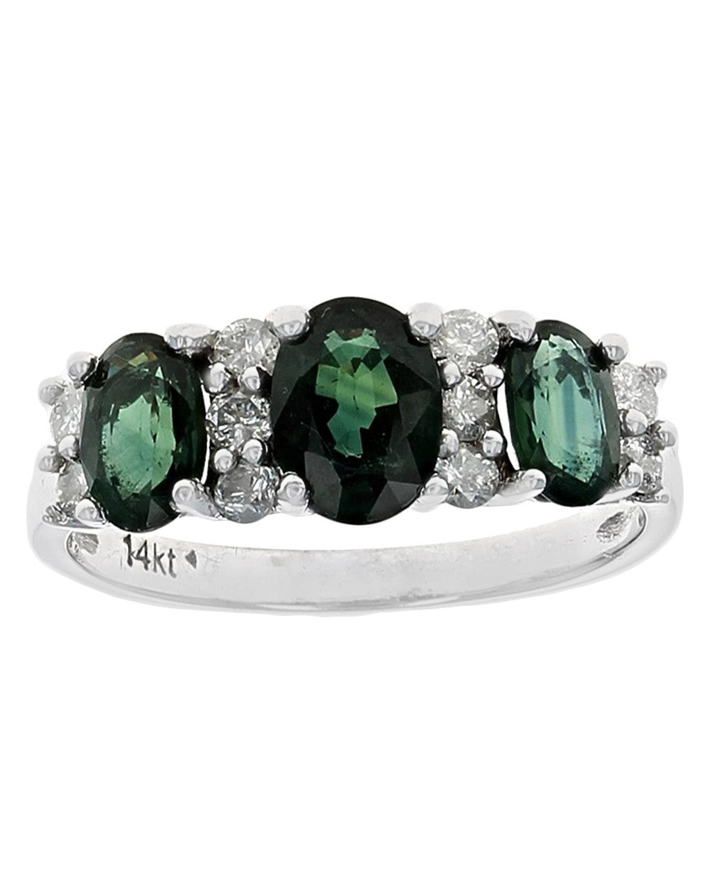 Alternating Green Sapphire and Diamond Ring in White Gold