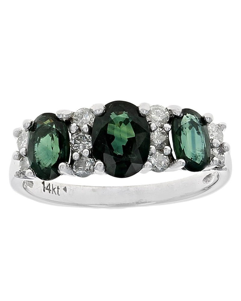 Alternating Green Sapphire and Diamond Ring in White Gold