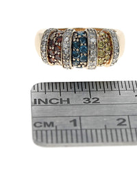 Irradiated and White Diamond Vertical Bar Split Ring in Yellow Gold