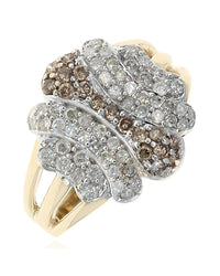 5 Row Diamond Graduated Split Shank Ring in White and Yellow Gold